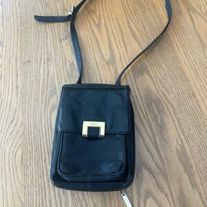 Black Leather Crossbody Bag with Gold Hardware